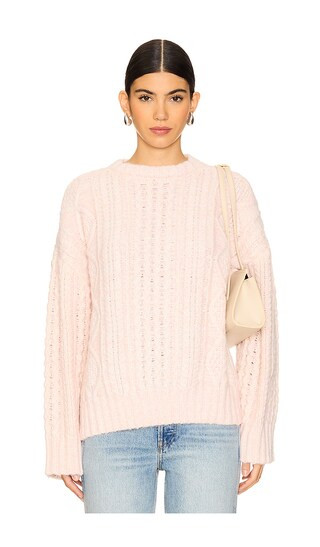 Isla Cable Sweater in Llght Pink | Revolve Clothing (Global)