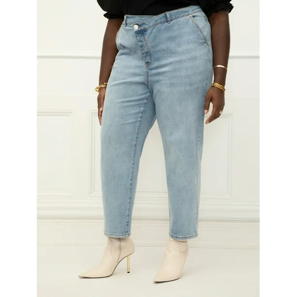 ELOQUII Elements Women's Plus Size Overlap Waist Jeans - Walmart.com | Walmart (US)