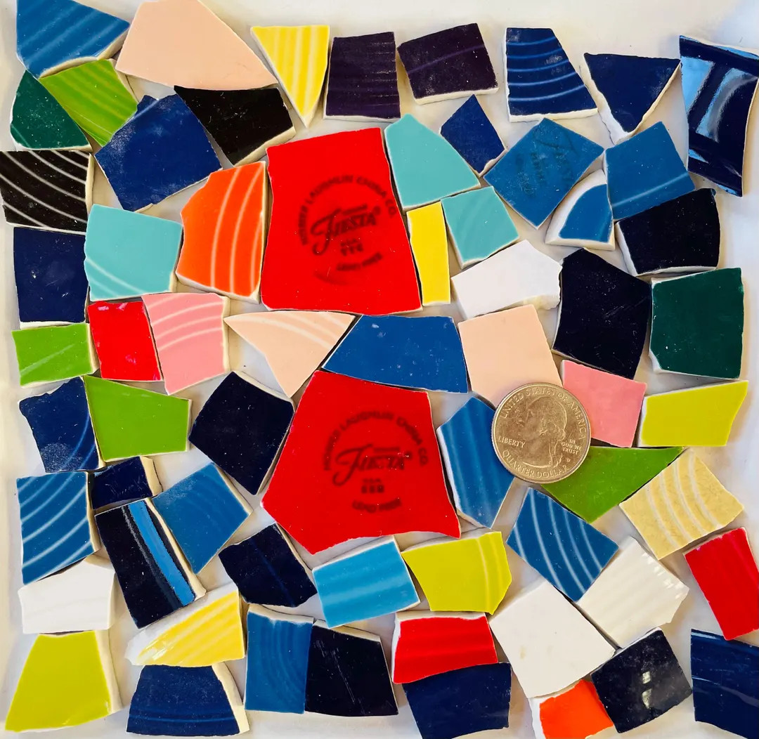 Mosaic Art and Crafts Supplies - Bright Multi-colored Broken China Fiesta Tiles & 2 Backstamps E9... | Etsy (US)