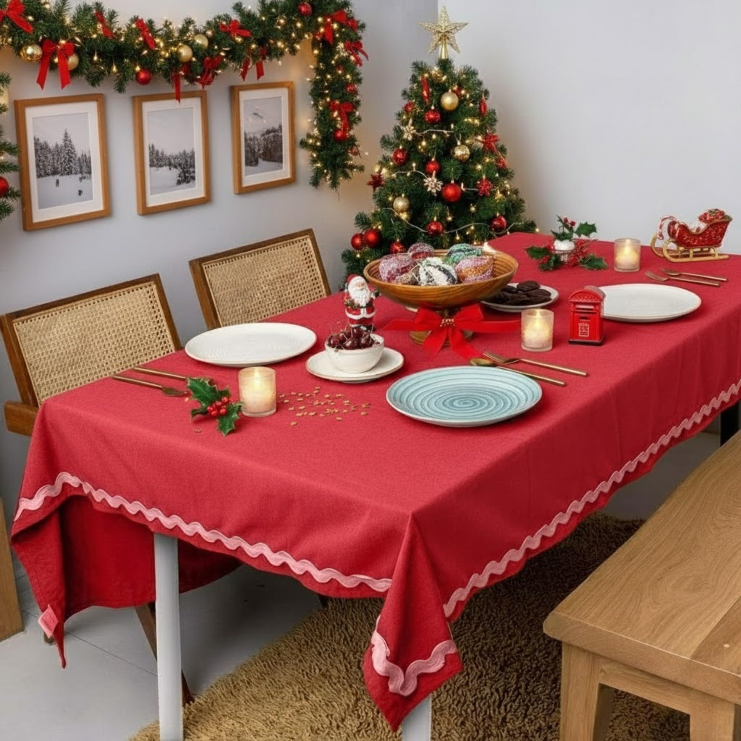 Folkulture Christmas Tablecloth for Rectangle Table | 60" x 84" | Coral Red Tablecloth for Xmas D... | Amazon (US)