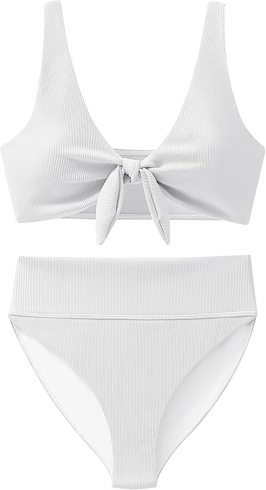 ANRABESS Bikini Sets for Women Summer High Waisted 2 Piece Bathing Suit Ribbed Tie Knot Swimsuit ... | Amazon (US)