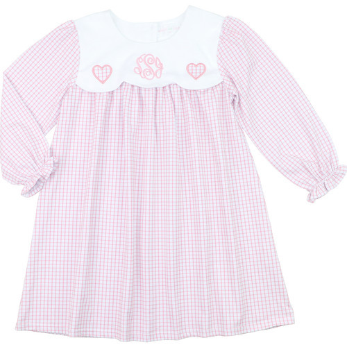 Pink Knit Windowpane Applique Heart Dress | Cecil and Lou