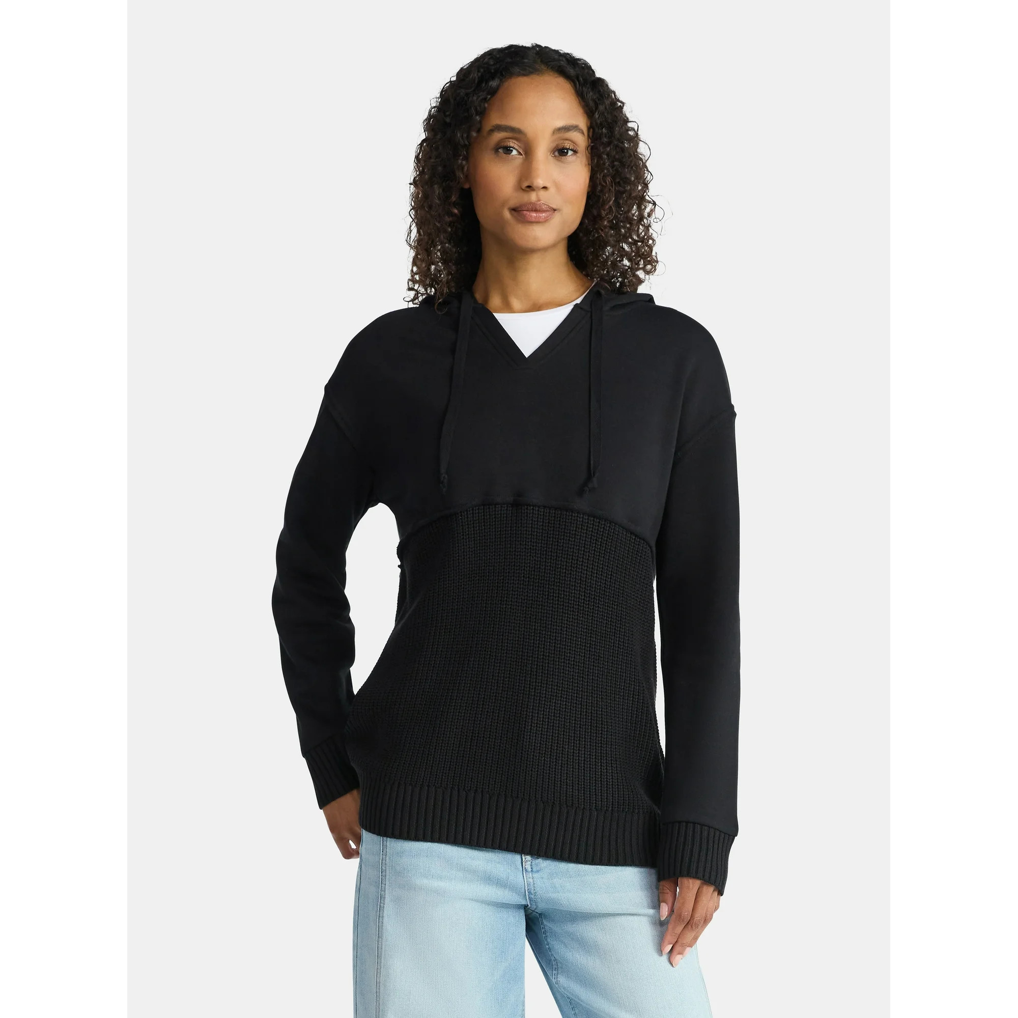 Time and Tru Women's Mixed Media Hoodie, Sizes XS-XXXL | Walmart (US)