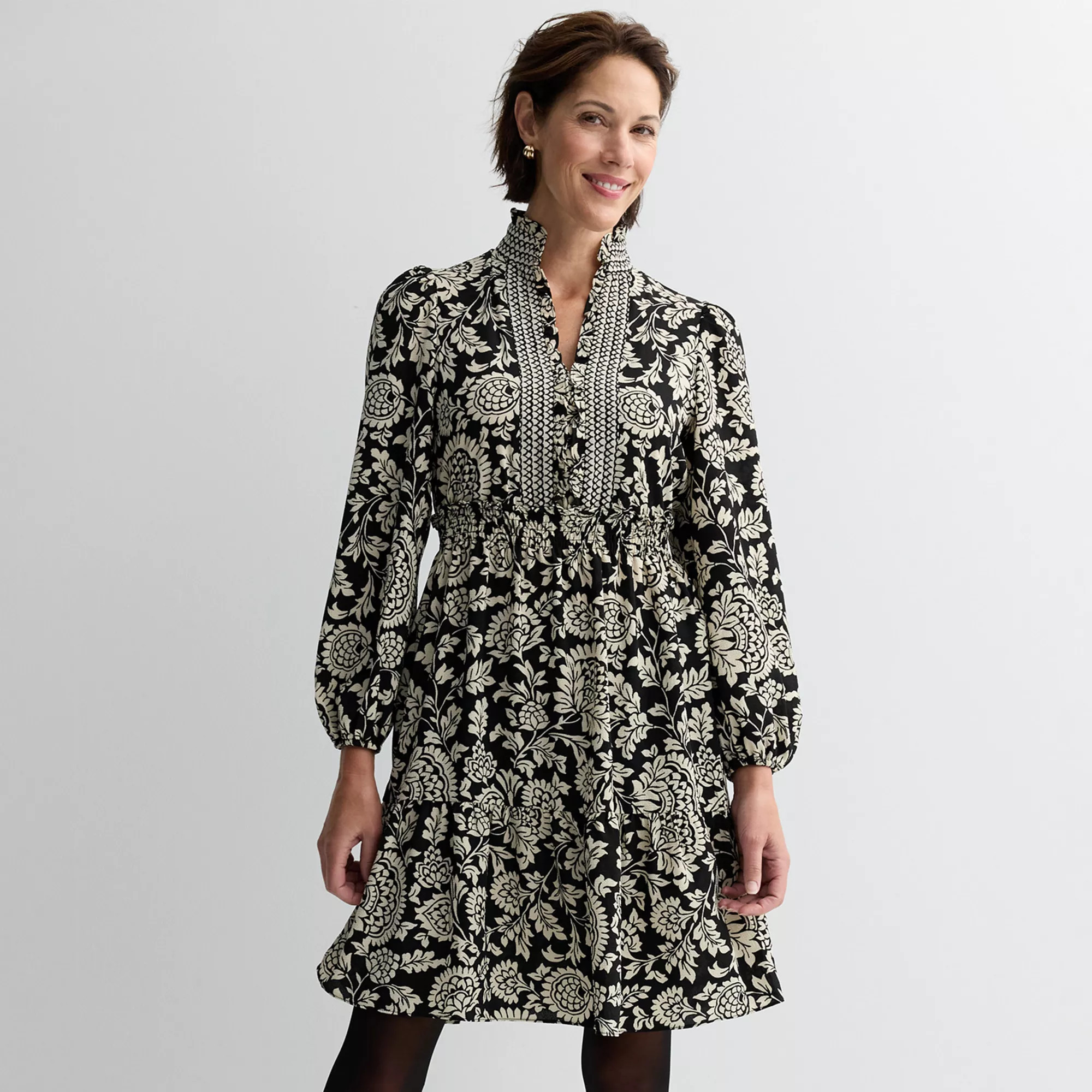 London Times Smocked Waist Ruffle Detail Tiered Skirt Dress | Kohl's