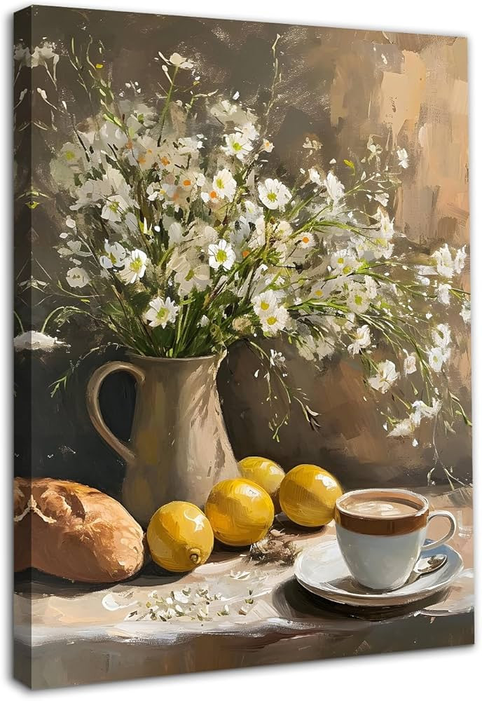 Framed Vintage Floral Wall Art Poster, Lemon Kitchen Pictures Wall Decor Daisy Still Life Print f... | Amazon (UK)