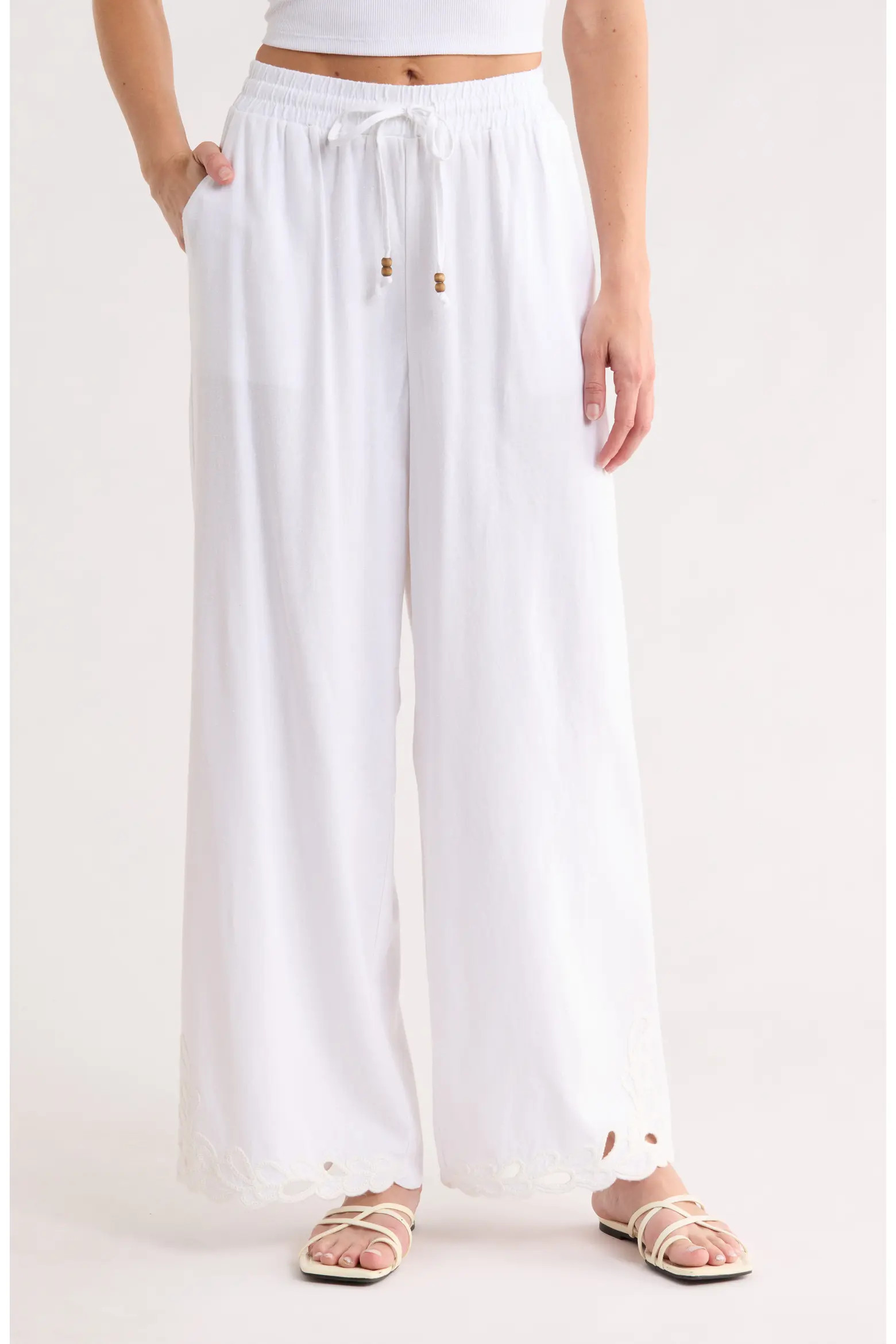 Embroidered Eyelet Hem Wide Leg Pull-On Pants (Women) | Nordstromrack | Nordstrom Rack