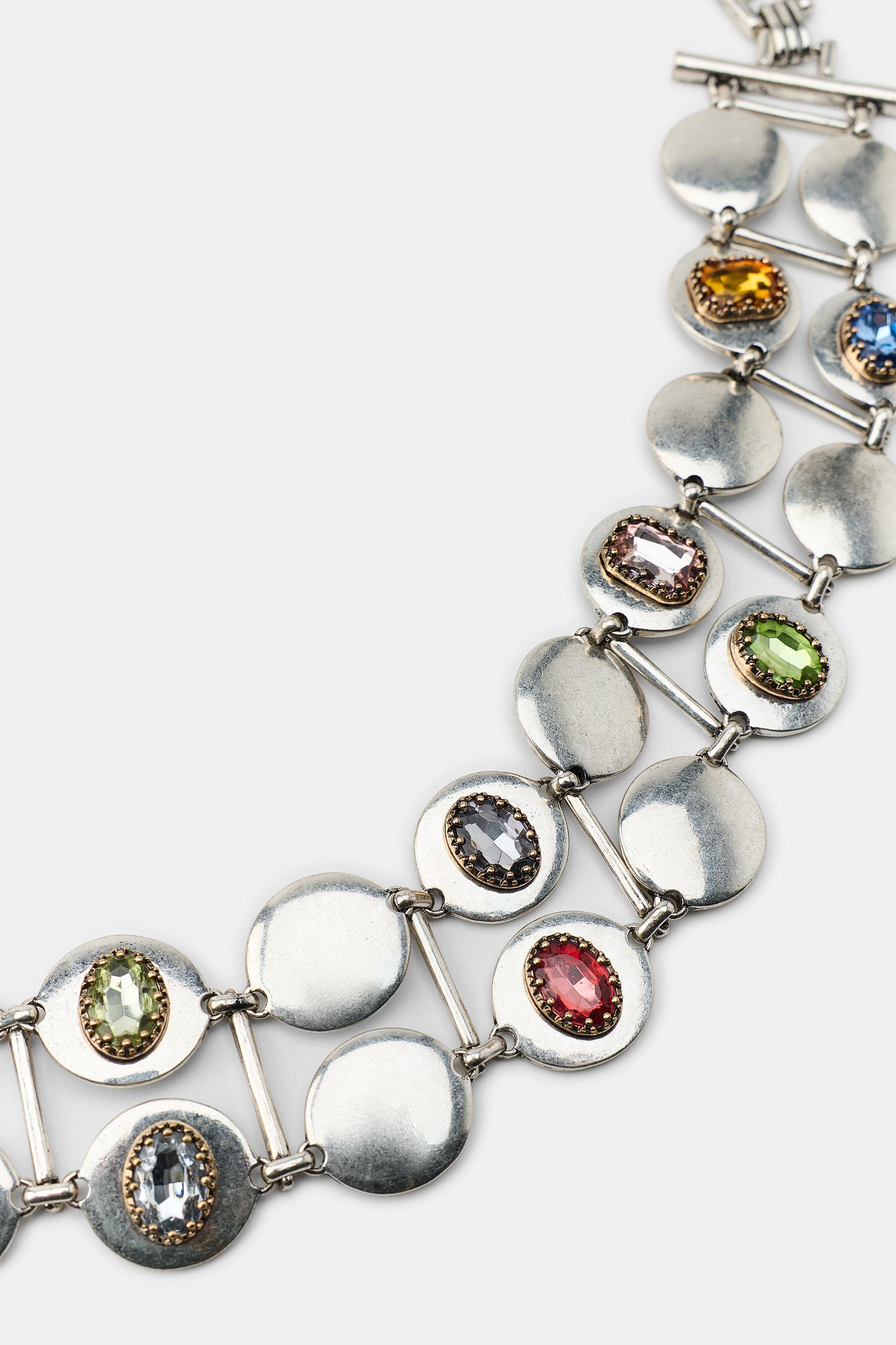 METALLIC MULTICOLORED STONE BELT | Zara US