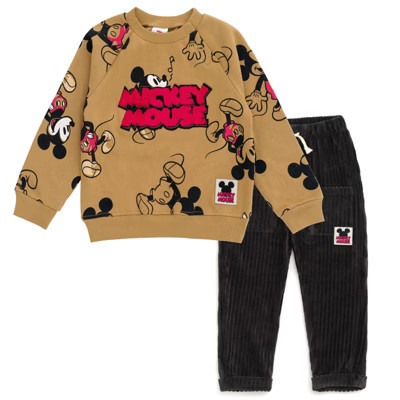 Disney Mickey Mouse Toddler Boys Fleece Sweatshirt and Corduroy Pants Outfit Set Mocha Brown Mickey Mouse 2T | Target