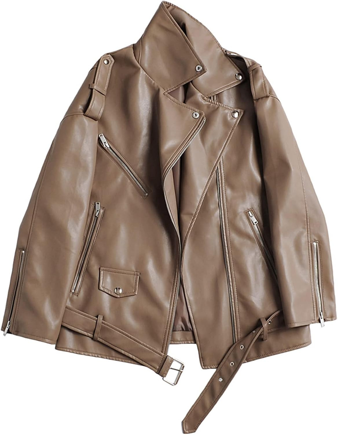 LY VAREY LIN Women Faux Leather Jacket Lapel Collar Motorcycle Zip Up Long Sleeve Motor Biker Sho... | Amazon (US)