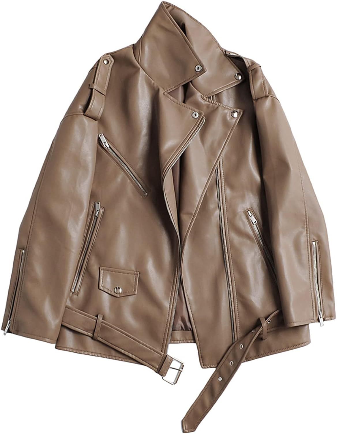 LY VAREY LIN Women Faux Leather Jacket Lapel Collar Motorcycle Zip