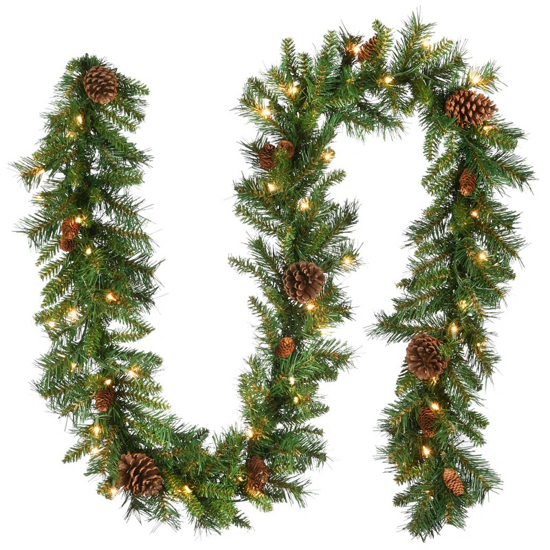 9ft. Pine Cone Garland with Clear Lights | Wayfair North America