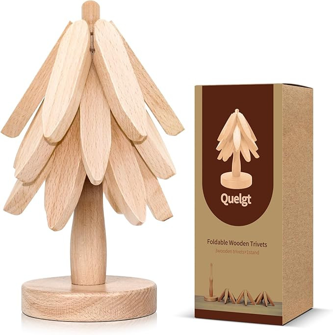 Beech Wood Christmas Tree Trivets - Set of 3 Foldable Hot Pot Table Protectors - Elegant Holiday ... | Amazon (US)