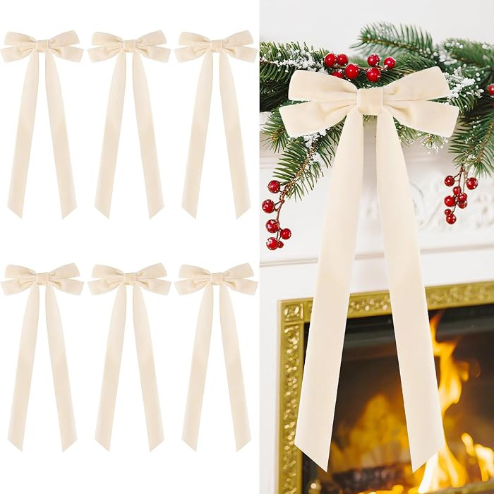 Senjie Velvet Large Christmas Bows for Staircase Garland Wreath, 20in x 8in Vintage Ribbon Bows w... | Amazon (US)
