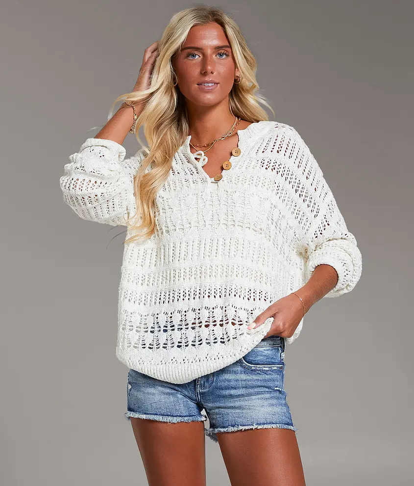 Pointelle Henley Sweater | Buckle