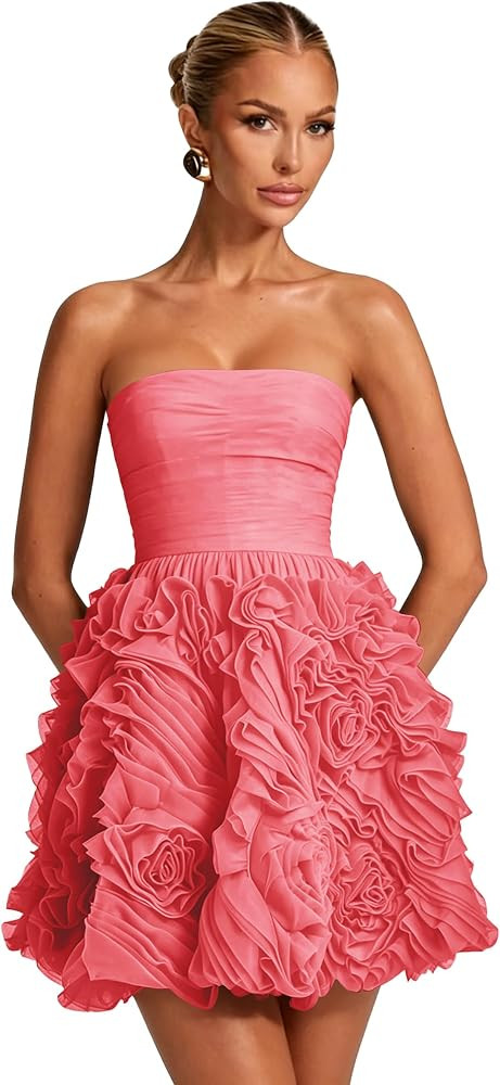 Strapless Homecoming Dresses for Teens Lace Organza Mini Backless Corset Plus Size Prom Dresses | Amazon (US)