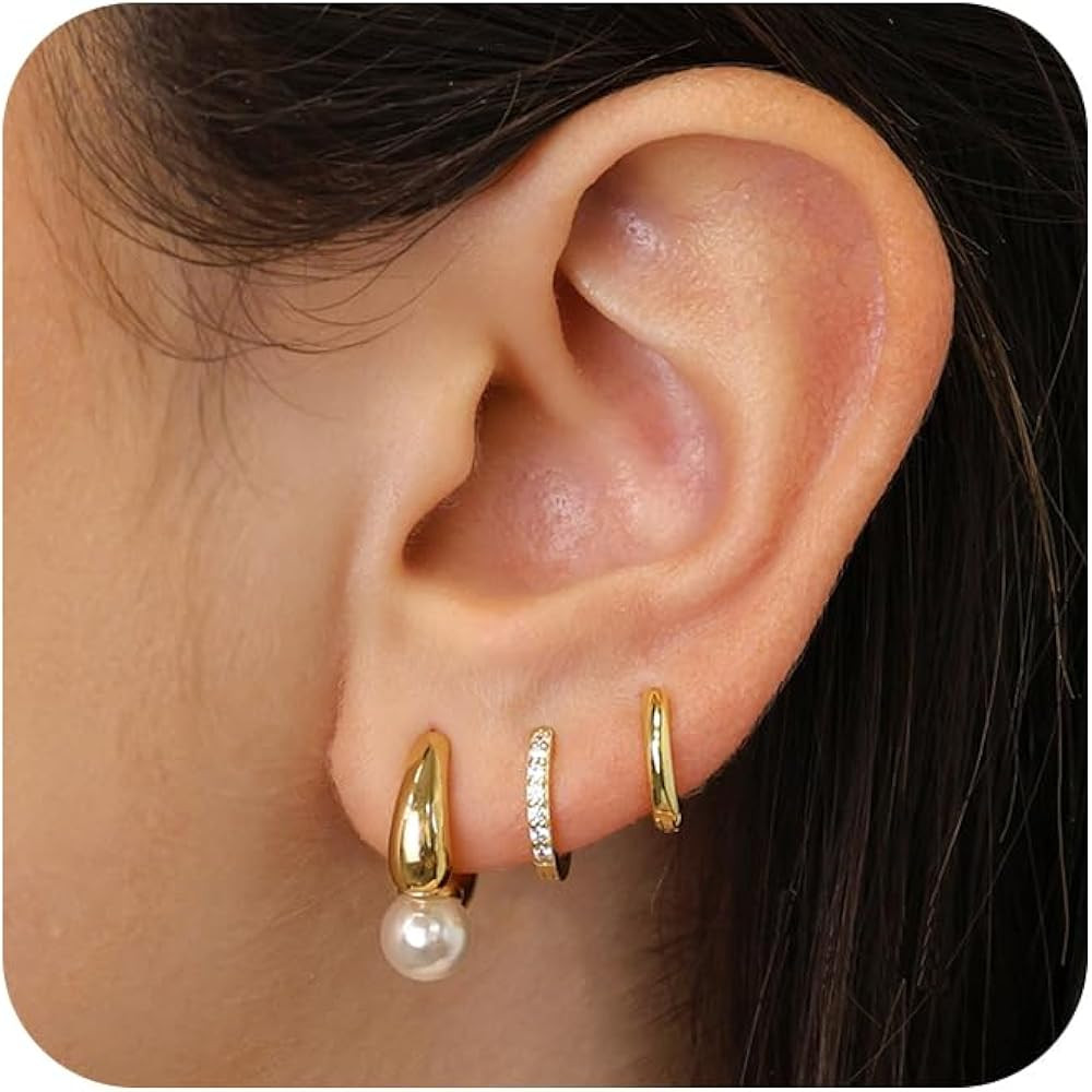 Stud Earrings for Women,Dainty Gold Earrings 14k Gold Plated Cartilage Earring Set Hypoallergenic... | Amazon (US)
