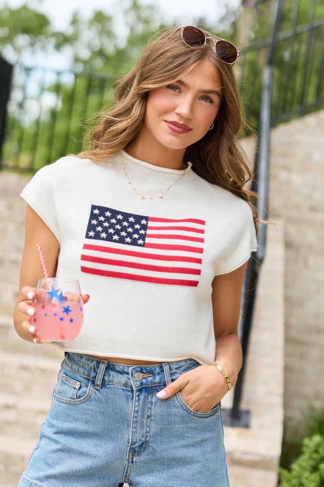 White American Flag Knit Top | Pink Lily
