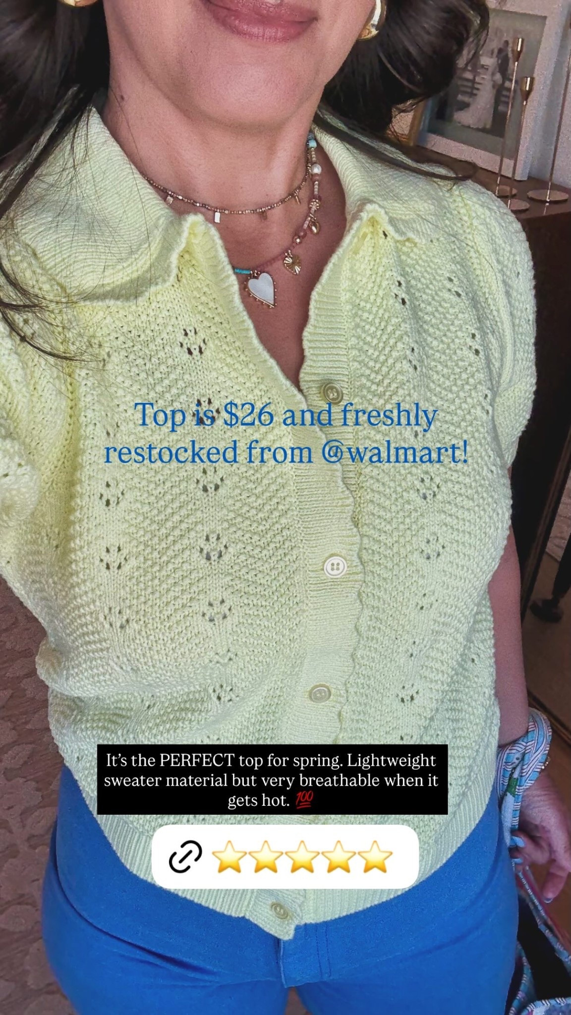 It’s the PERFECT top for spring. Lightweight sweater material but very breathable when it gets hot. 💯 Top is $26 and freshly restocked from @walmart!
