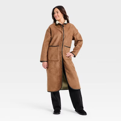 Women's Faux Suede Long Coat - Universal Thread™ Tan | Target