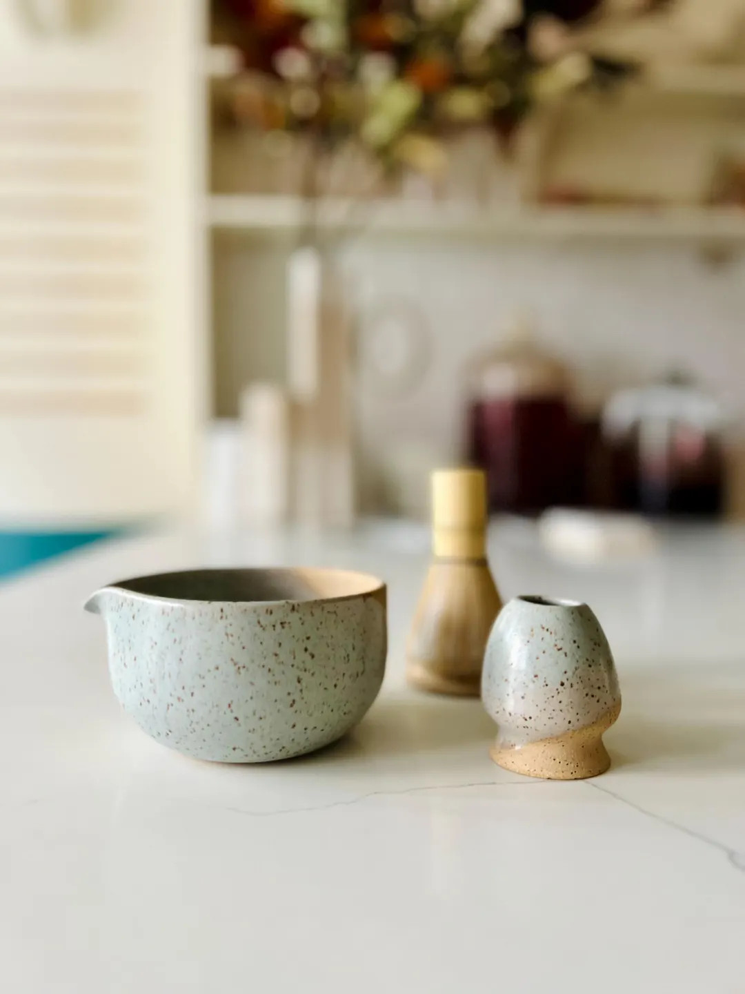 Wide Bottom Matcha Bowl. Handmade Set With Spout Bamboo Whisk and Chasen Holder Optional - Etsy | Etsy (US)