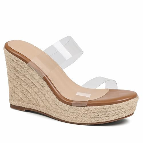 mikarka Women's Wedge Sandals | Comfortable Clear Wedges Heels for Women, Open Toe Transparent Straps Platform Espadrilles for Summer Beach, Vacation & Day-to-Night Resort Wear 2026, Size 8.5 | Amazon (US)
