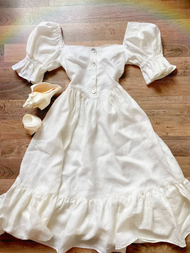 Cottagecore Linen Wedding Dress Spring Midi Romantic | Etsy UK | Etsy (UK)