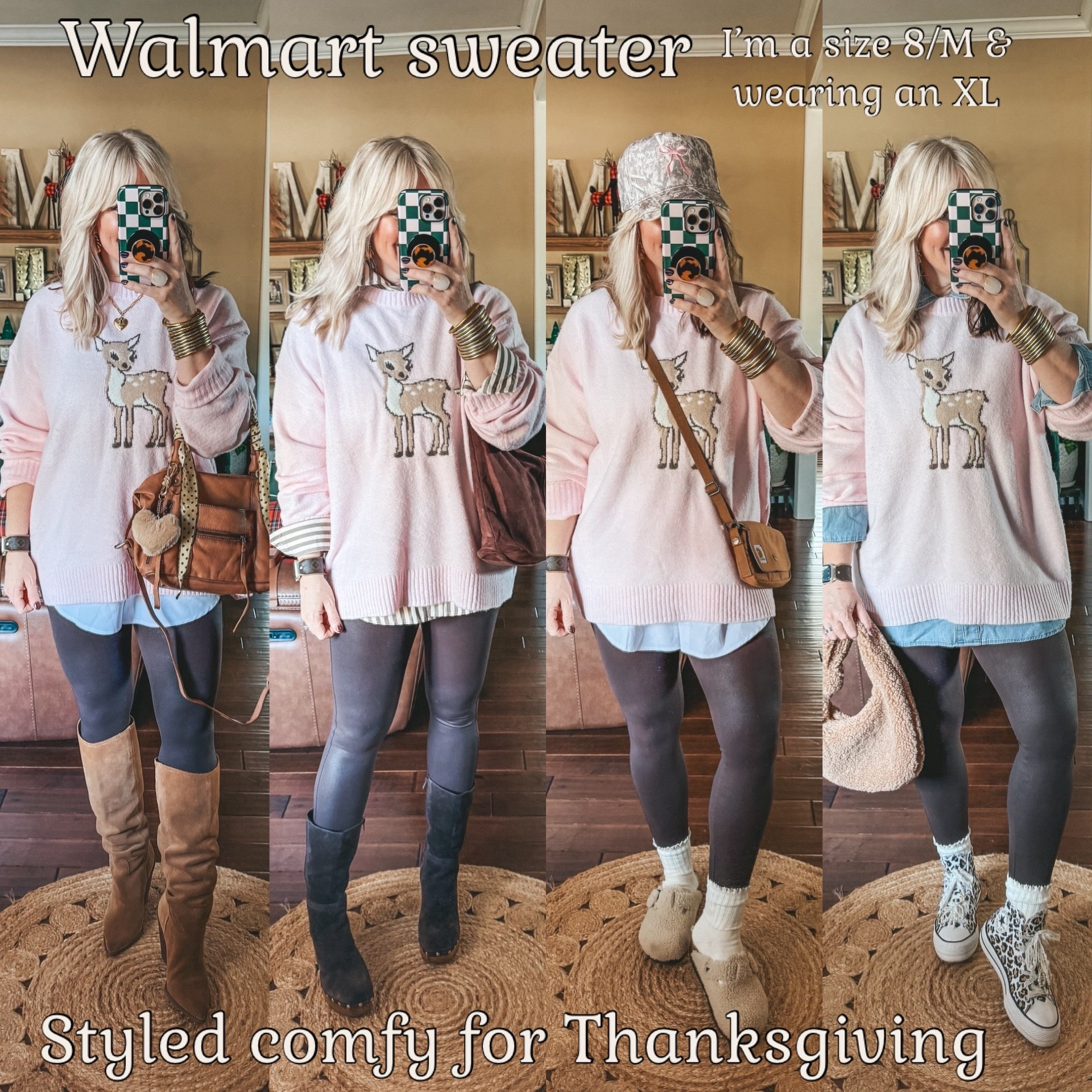 This Bambi sweater is adorable!! Well that’s what I call it because it looks like Bambi to me. 😂 I sized up to a XL & I’m a size 8/M. I did this for an oversized fit and love it! 
My faux leather leggings are a size medium. These are so good too!! 👏🏼


#LTKootd #LTKFindsUnder50 #LTKOver40