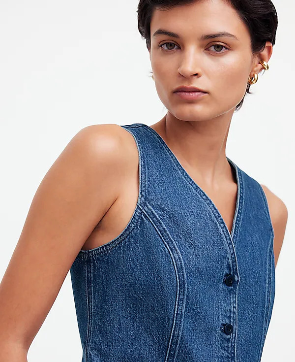 Denim Fitted Vest in Medium Indigo Wash | Madewell | Madewell