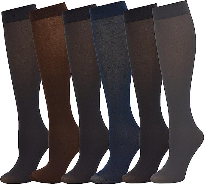 Queen Size Trouser Socks for Women, 6 Pairs Plus Stretchy Opaque Knee High Dress Sock | Amazon (US)