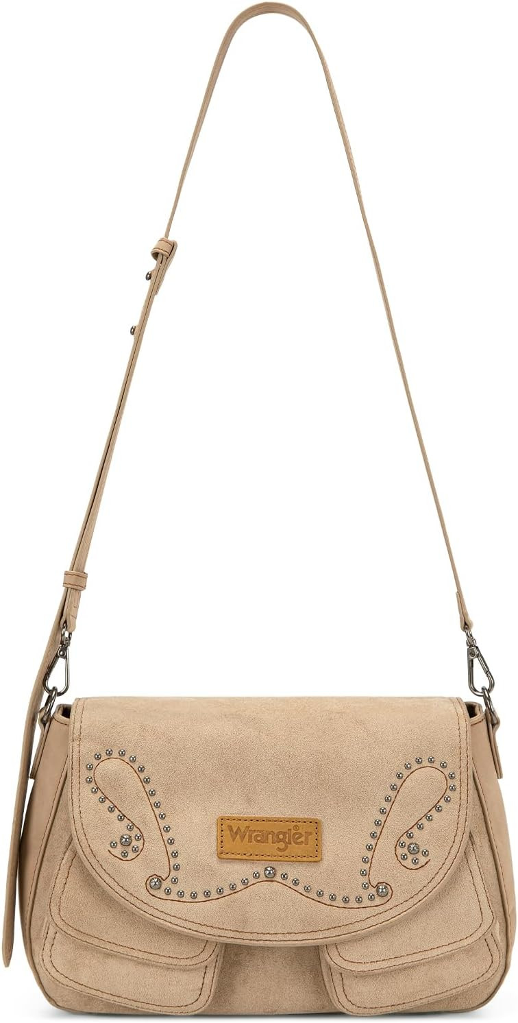 Wrangler Crossbody Bags for Women Y2K Purse Studded Faux-Suede Shoulder Bag | Amazon (US)