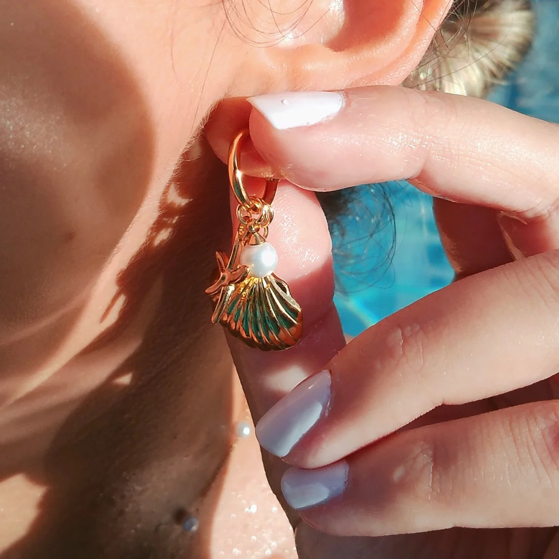 Azure Seashell and Starfish Pearl Cluster Earrings | Liv Bella Vita