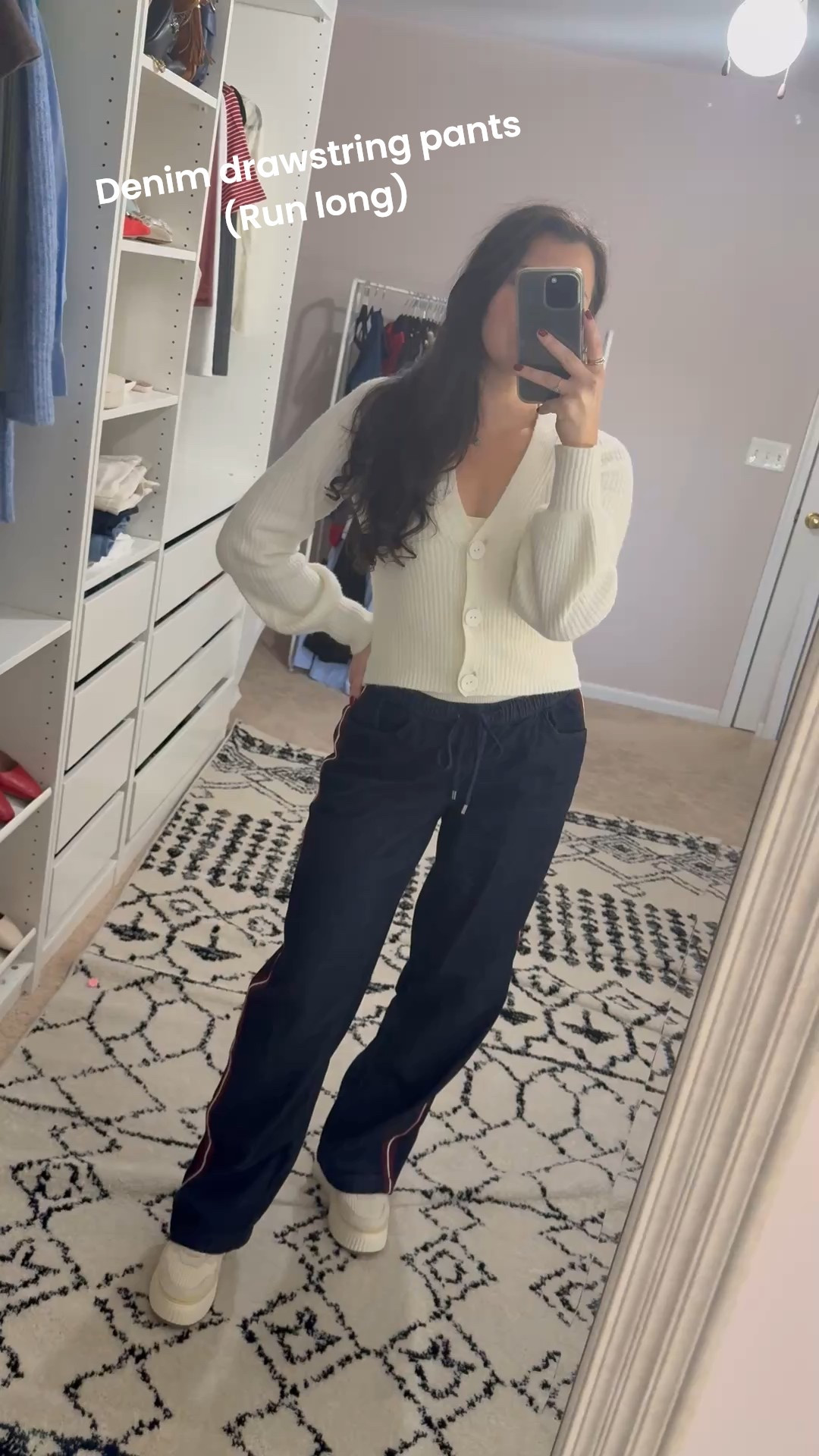 Denim drawstring pants. Wearing a size medium (but do wish I went with a small, they’re pretty roomy). They definitely run long. Wearing platform sneakers to make up for length 

#LTKFindsUnder50 #LTKFindsUnder100 #LTKStyleTip