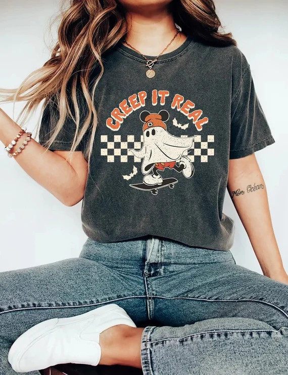 Retro Mickey Ghost Skateboarding Shirt Creep It Real Shirt - Etsy | Etsy (US)