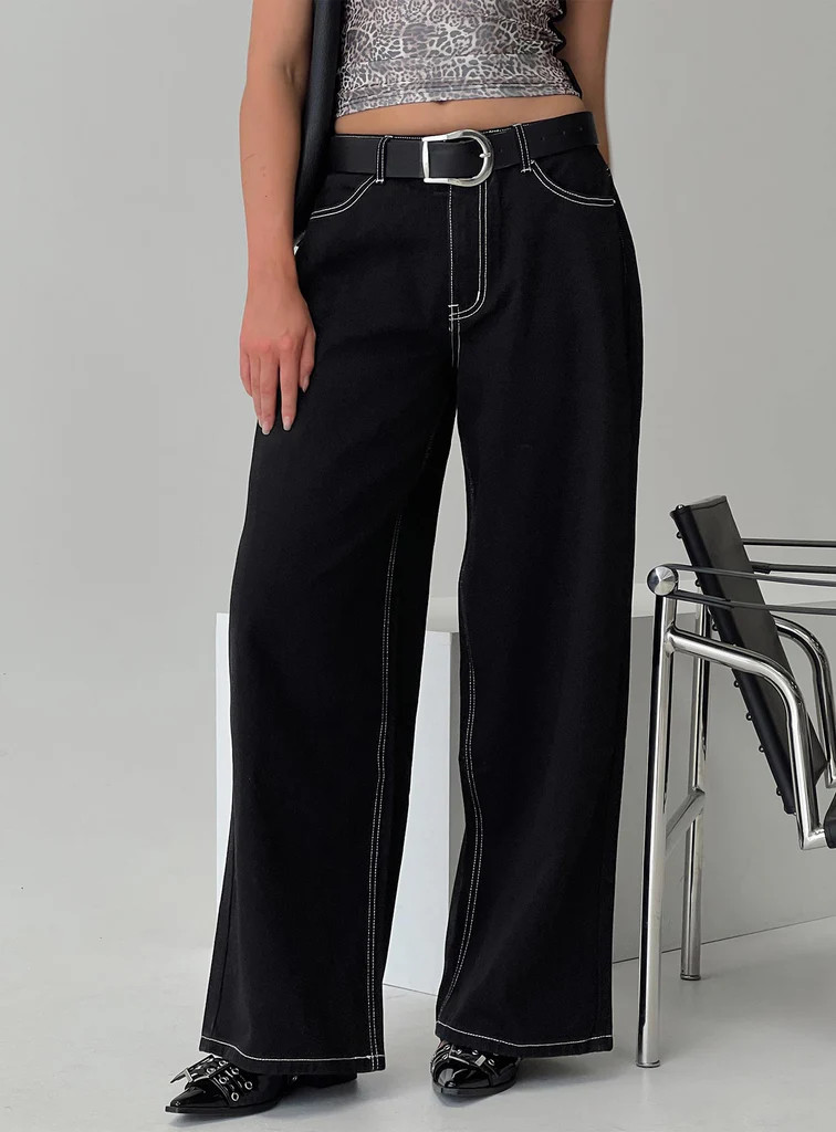 Naylor Wide Leg Jeans Mid Black | Princess Polly US