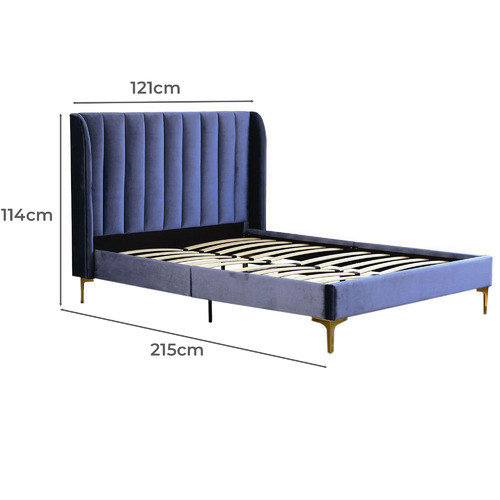 Blue Modern Classic Herman Velvet Bed Frame | Temple & Webster AU