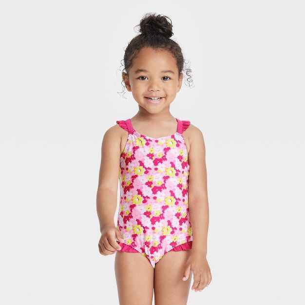 Toddler Girls' Floral Print One Piece Swimsuit - Cat & Jack™ Red | Target