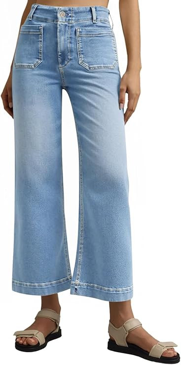 Tankaneo Wide Leg Jeans for Women Trendy High Waisted Flare Stretchy Jeans Cropped Baggy Denim Pa... | Amazon (US)
