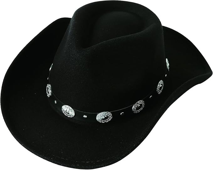 Lanzom Women Men Felt Wide Brim Western Cowboy Hats Belt Buckle Panama Hat | Amazon (US)