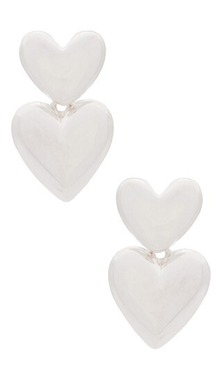 Double Heart Drop Earring in Silver | Revolve Clothing (Global)