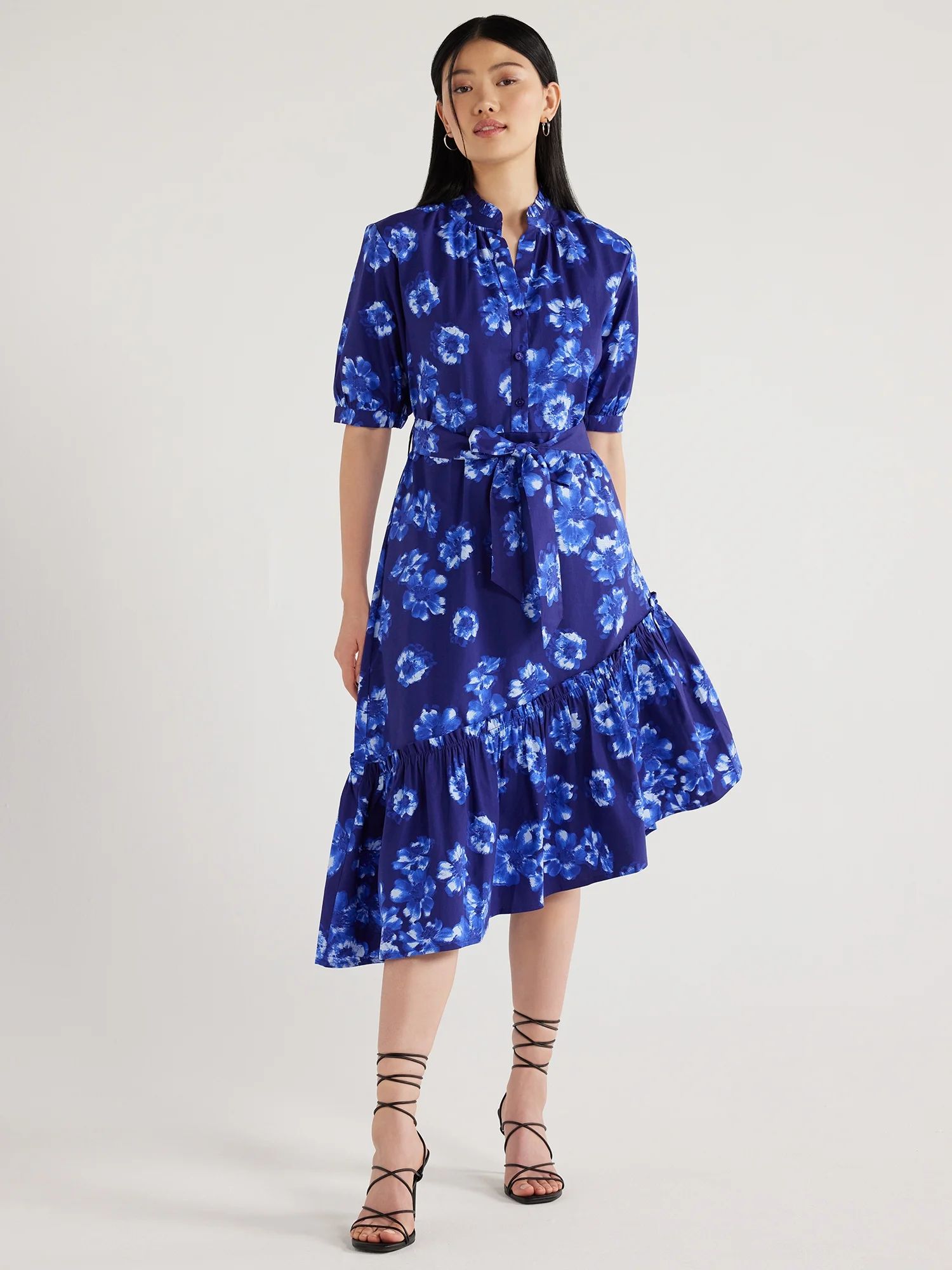 Scoop Women's Asymmetrical Ruffle Midi Dress, Sizes XS to XXL | Walmart (US)