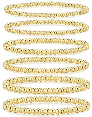 adoyi Gold Bracelets for Women 14K Gold Plated Beaded Stackable Strand Bead Ball Bracelet stack Set Trendy Adjustable Jewelry Sets for Gifts | Amazon (US)