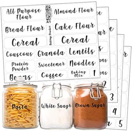 Pantry Labels: 377 Bold Cursive Gloss Clear Preprinted Water Resistant Complete Label Set to Organiz | Amazon (US)
