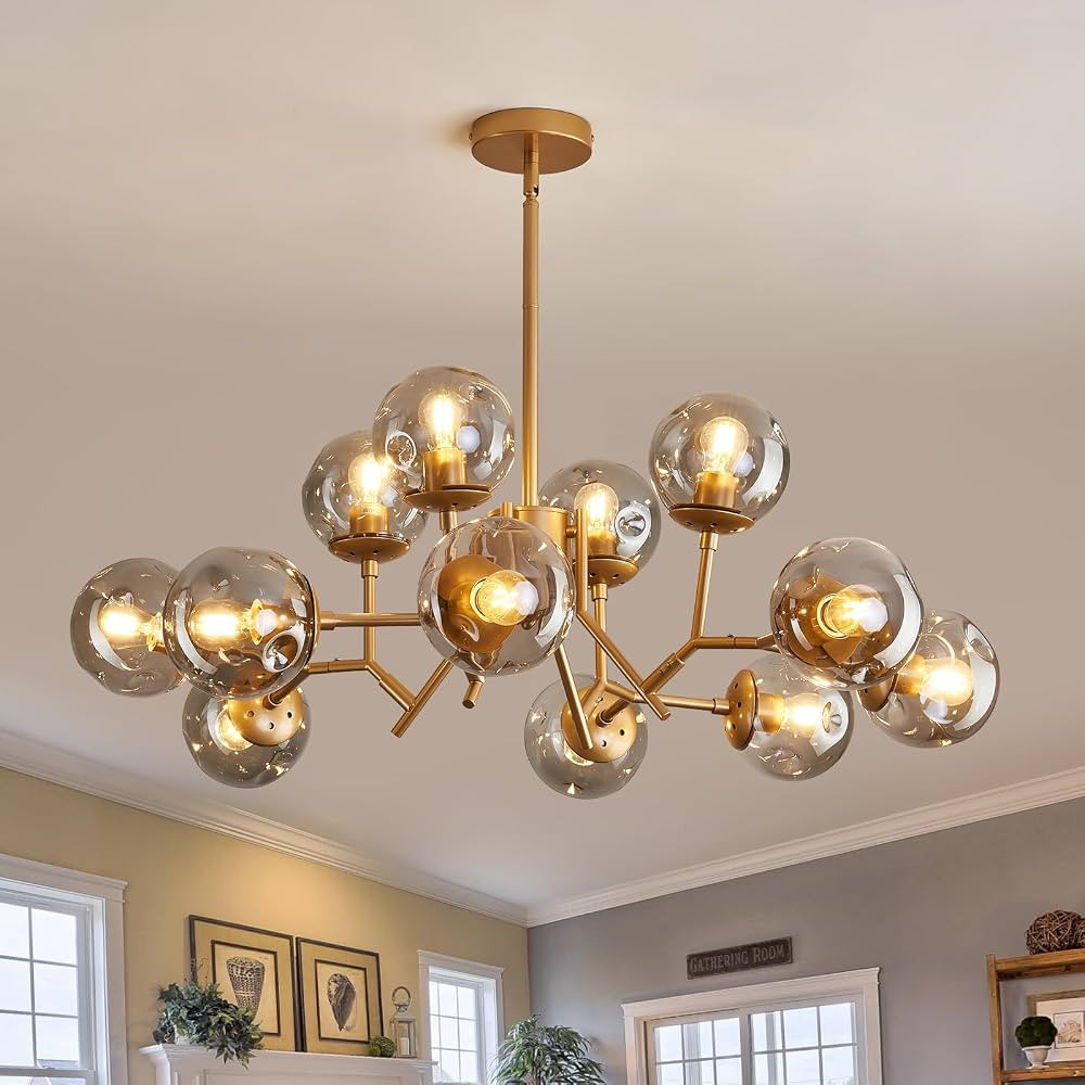 UOFUS 12-Light Glass Globe Sputnik Chandelier Mid-Century Modern Matte Gold Ceiling Light Fixture... | Amazon (US)