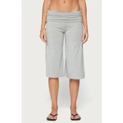 EDIKTED Shirly Wide Leg Foldover Capri Pants in Gray-Melange at Nordstrom, Size Small | Nordstrom
