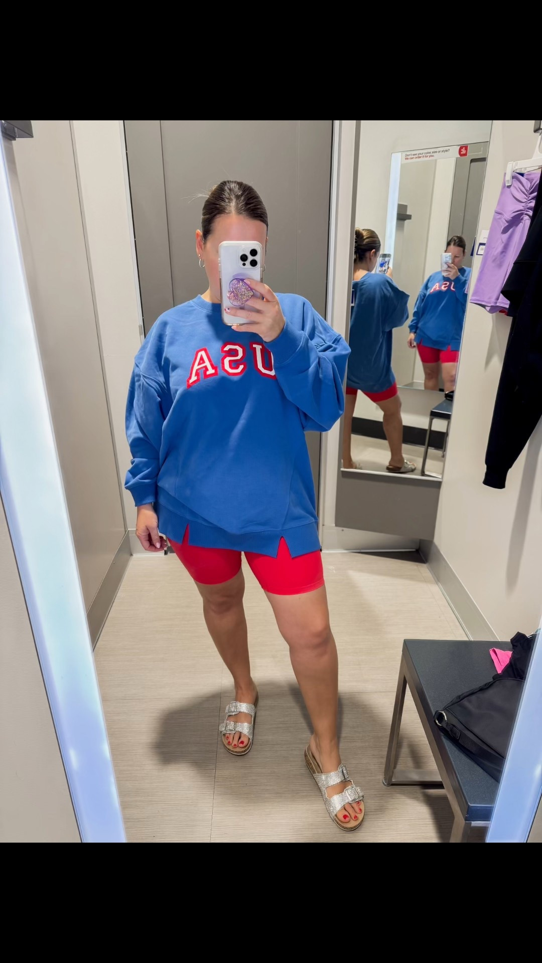 Women’s Activewear.. select items on sale up to 40% off! Loving the USA 🇺🇸 sweater, it’s so soft and comfortable to wear. The cherry 🍒 and gingham print shorts are juts adorable 🥰 The black and white set is 🔥 and the blue top with the red skirt is a perfect fit for 4th of July ❤️🤍💙

At 5’0/34D wearing a large in the sweater for an oversized fit, a medium in all bottoms and a large in both the black cropped tee and blue top 

#LTKPetite #LTKActive #LTKSaleAlert