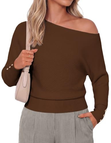 GRACE KARIN Women's Off The Shoulder Sweater 2026 Trendy Long Batwing Sleeve Knit Pullover Sweate... | Amazon (US)