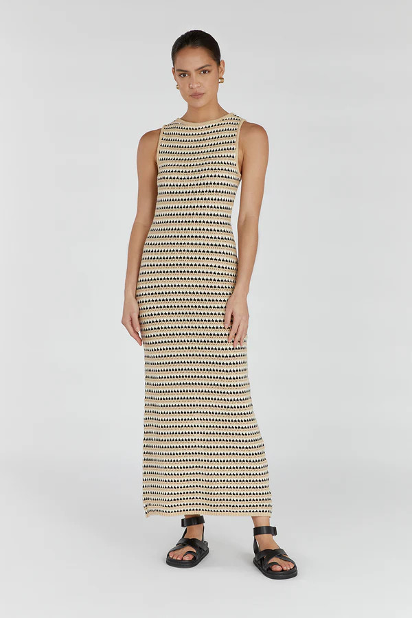 MIMI STRIPED CROCHET BOAT NECK DRESS | DISSH