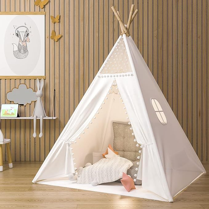 Gamenote Teepee Tent for Kids Indoor Tents with Mat, Inner Pocket, Unique Reinforcement Part - Fo... | Amazon (US)