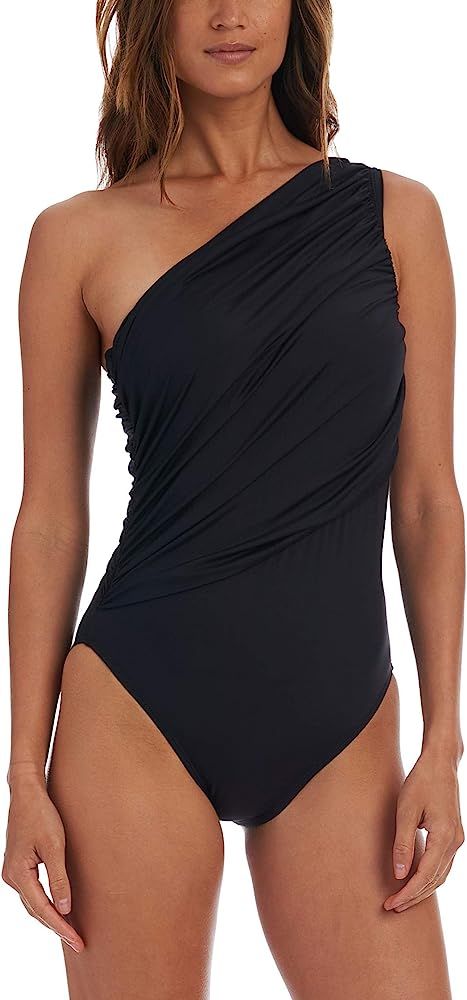 Shirred One Shoulder One Piece Swimsuit | Amazon (US)