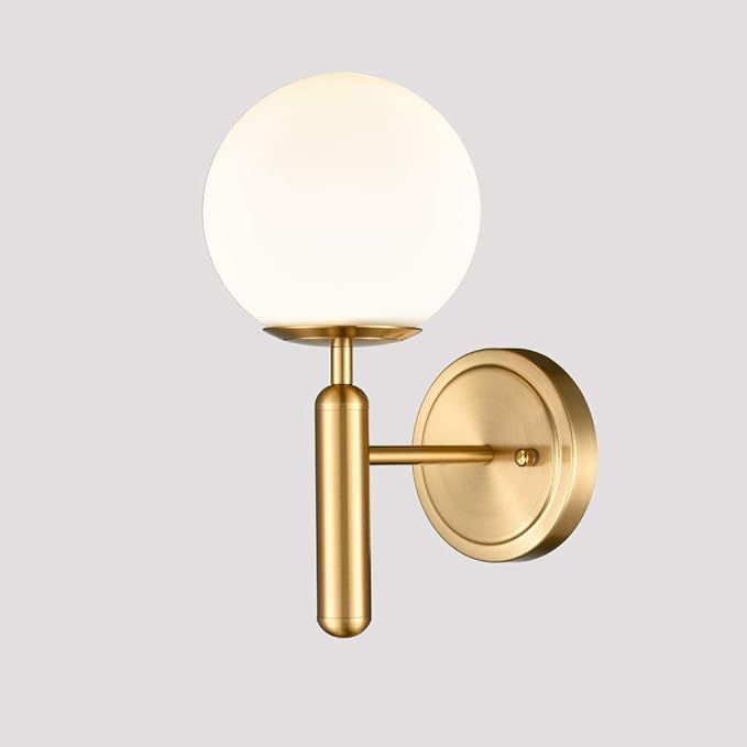 EUL Mid-Century Bedroom Sconce Globe Vanity Wall Light in Brass Finish | Amazon (US)